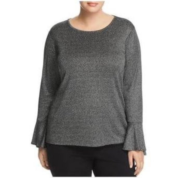 Michael Kors Tops - Womens Blouse Plus Bell-Sleeve Black 1X